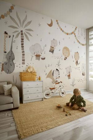 papel pintado dormitorio infantil panoramico animal orquesta