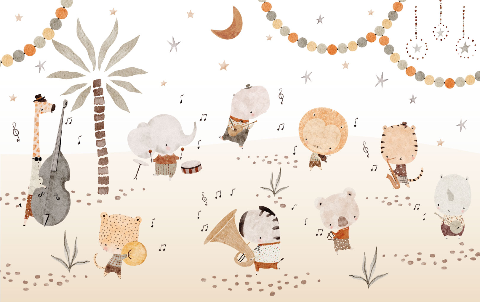 Pattern Kids Wallpaper Animal Orchestra Panoramic Animals