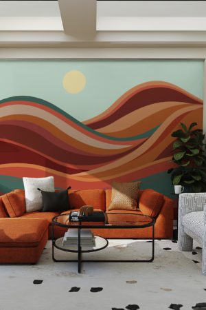 salon terracotta papier peint horizon ondulé panoramique paysage