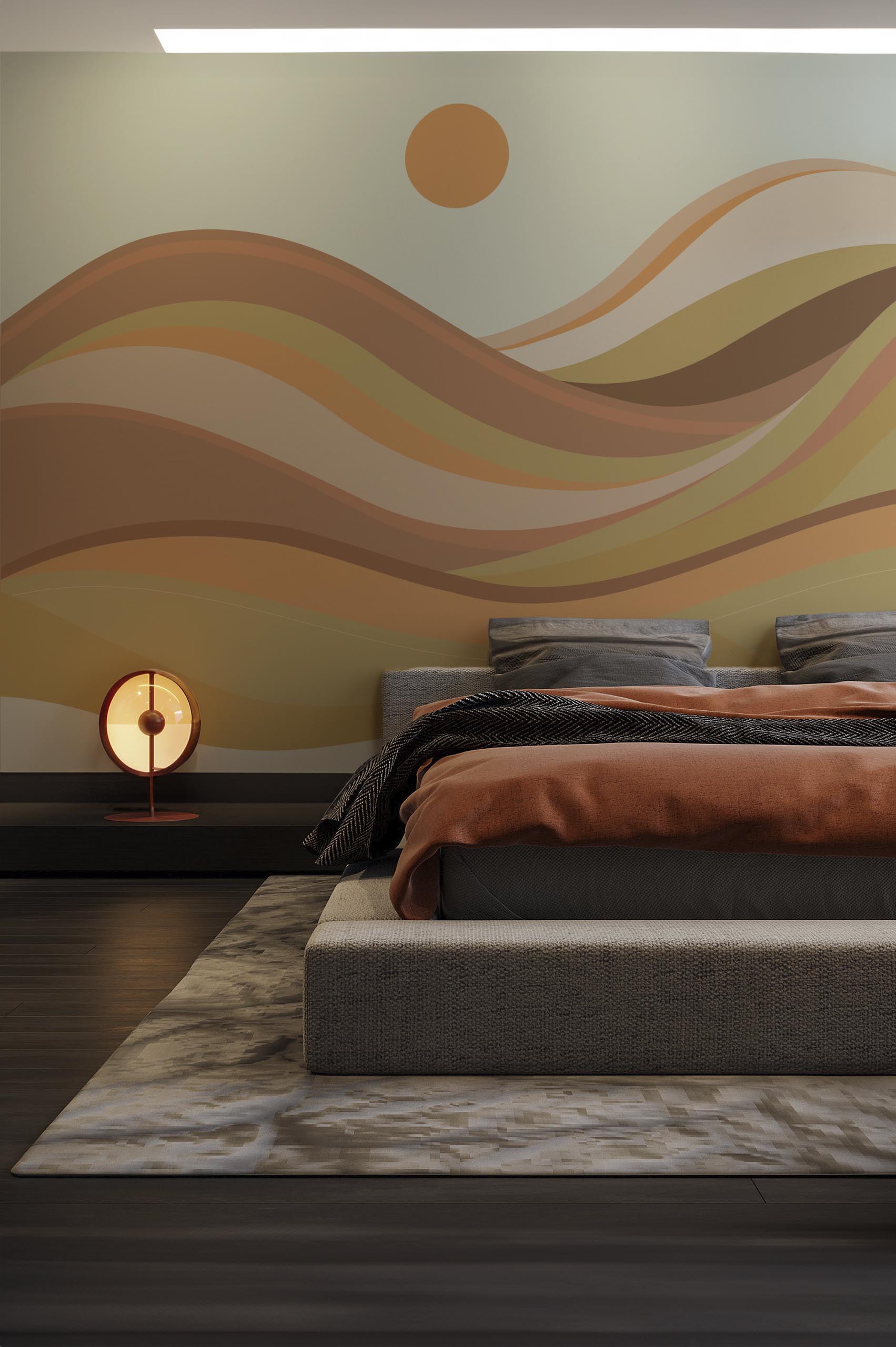 salon kaki papier peint horizon ondulé panoramique paysage