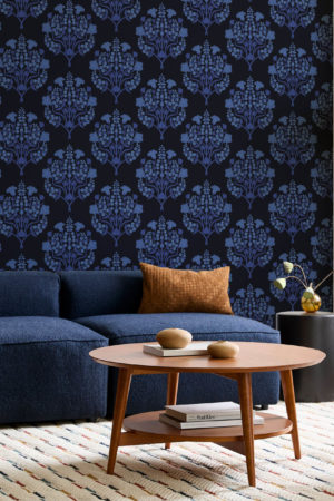 Papier peint floral noir salon