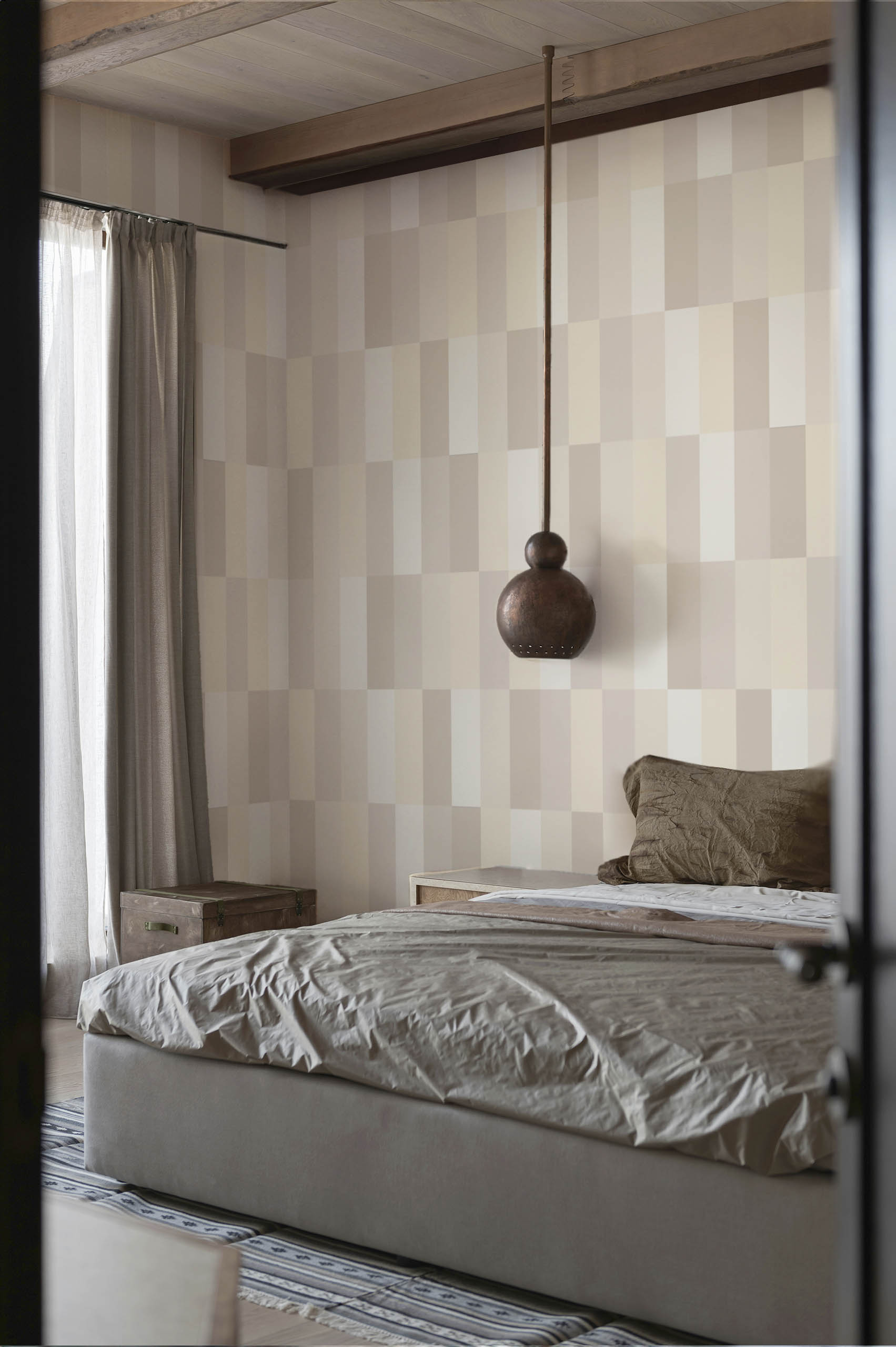 Rectangular beige bedroom wallpaper