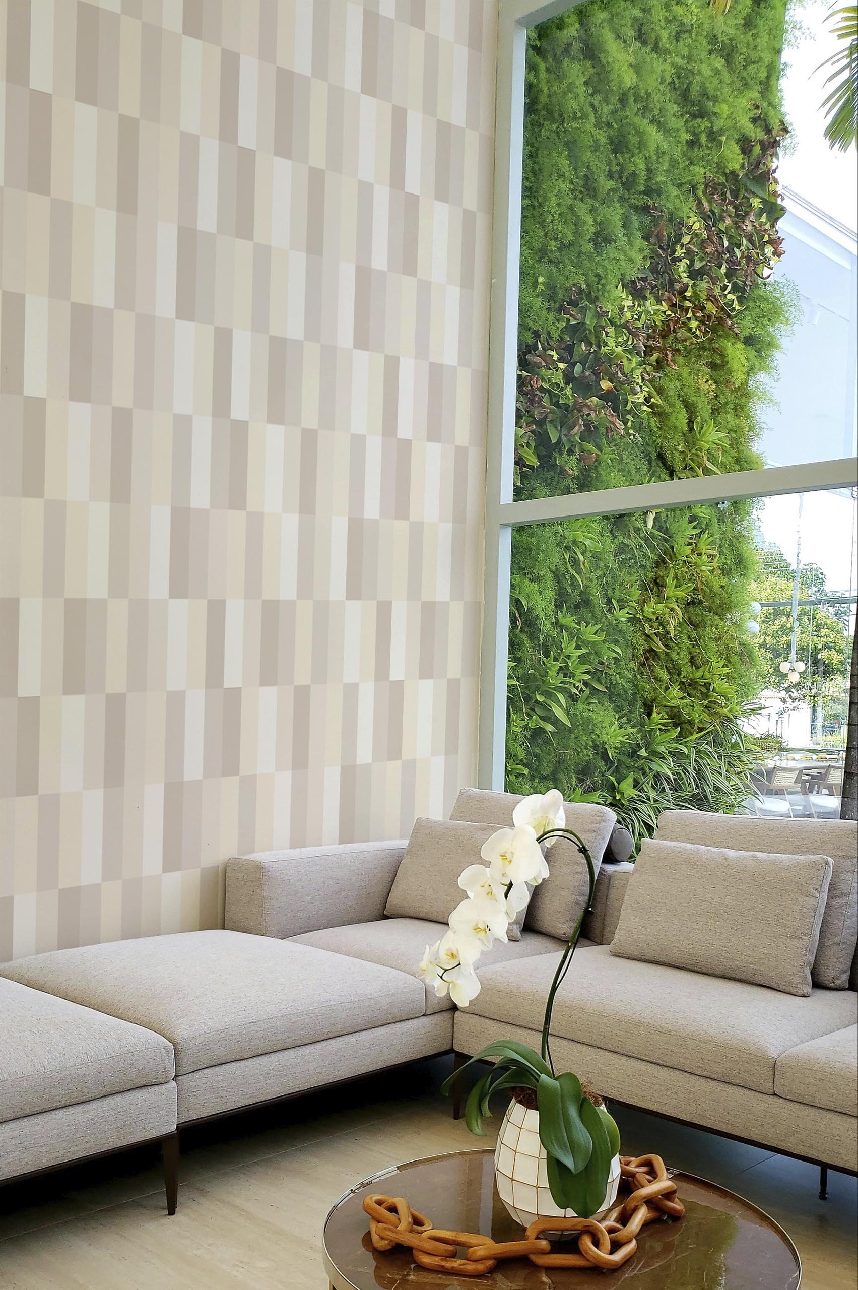 Rectangular beige living room wallpaper