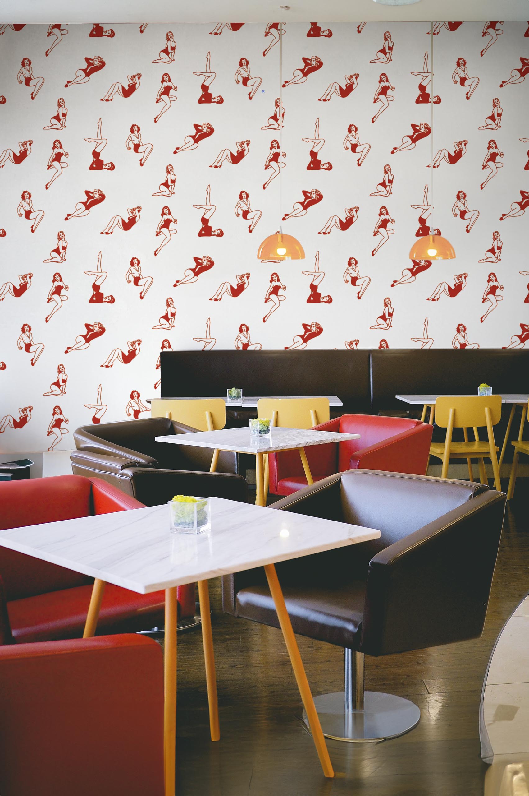 Papier peint femmes rouge espaces publics