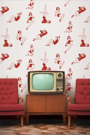 Papier peint femmes rouge salon