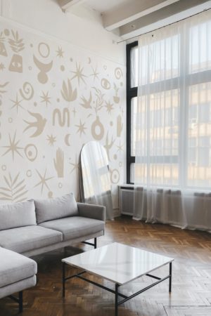 Papier peint forme beige salon