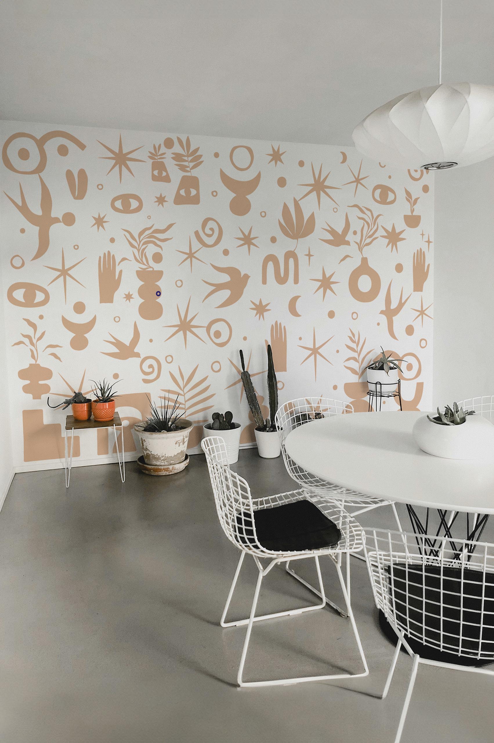 Living room peach fuzz shapes wallpaper