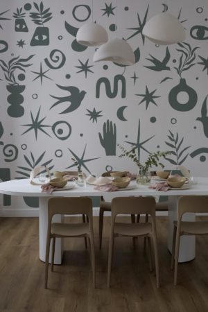 Papier peint formes vert cuisine