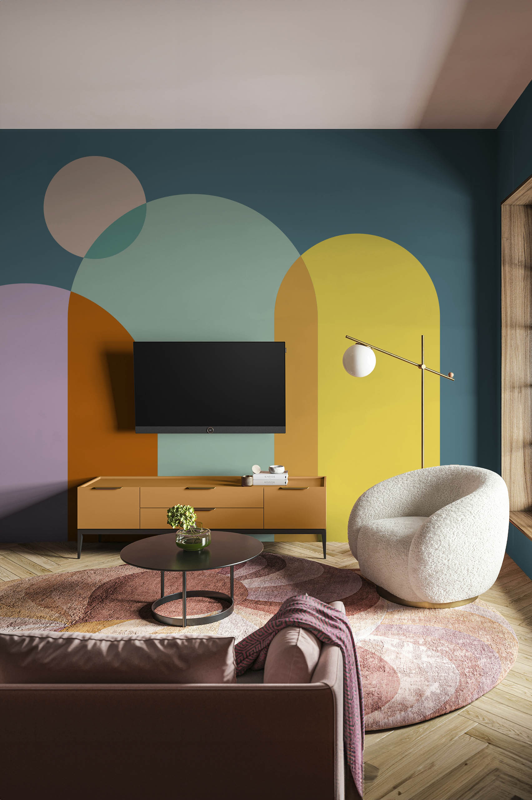 Papier peint formes colorees salon