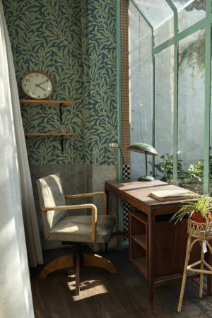 Papier peint feuilles vert fonce bureau