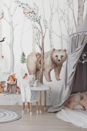 Papier peint animaux foret chambre enfant