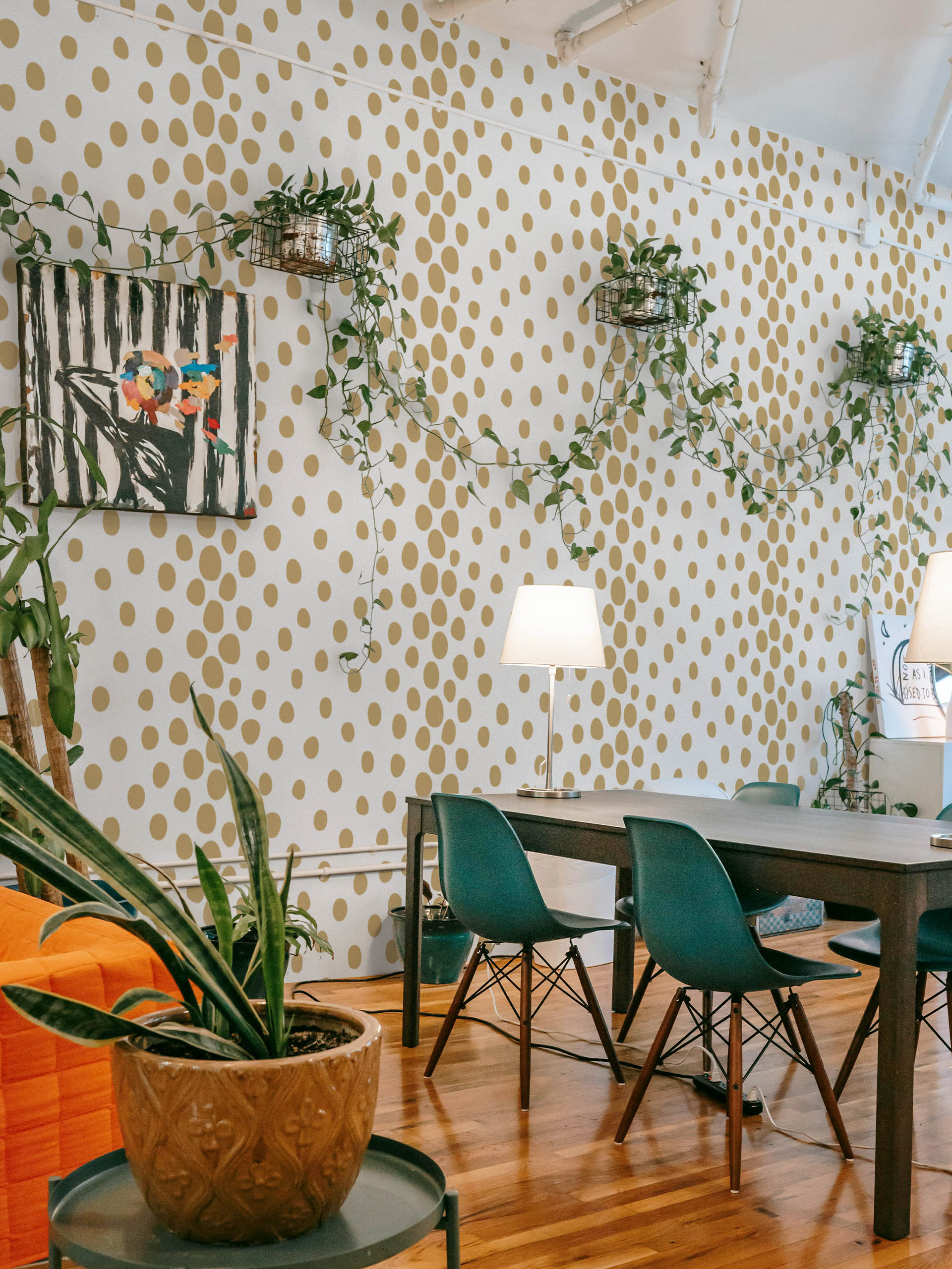 n550 salonn beige Papier peint points beige salon