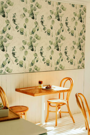 Papier peint feuillage blanc espaces publics