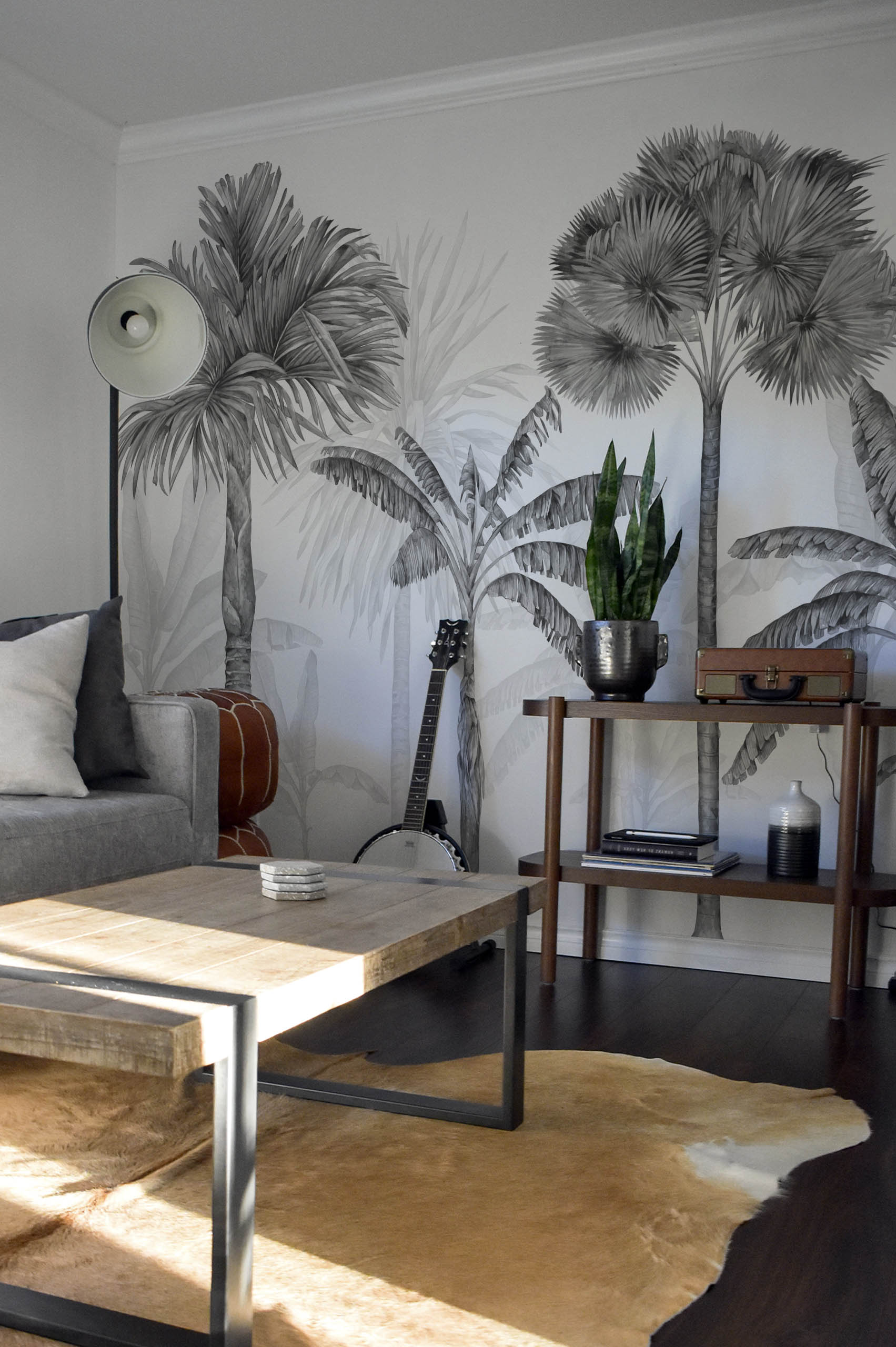 n565 blan noir salon Papier peint jungle noir-blanc salon