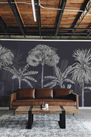 Papier peint jungle noir salon