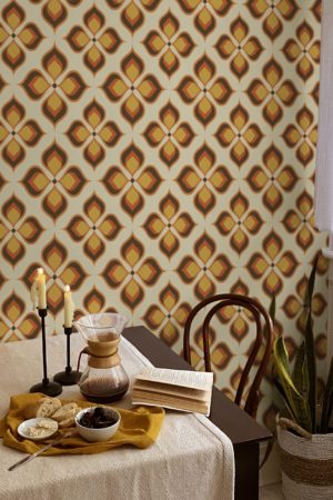 Vintage orange kitchen wallpaper
