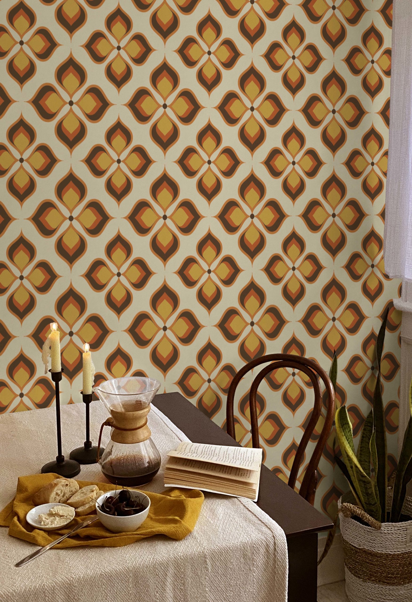 Vintage orange kitchen wallpaper