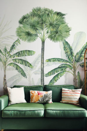 Papel pintado verde jungla para el salón