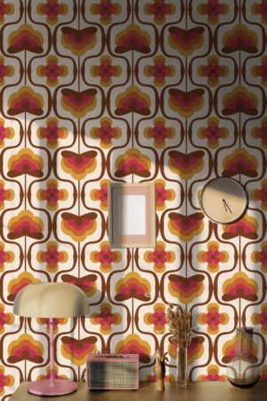 Papier peint rétro orange salon