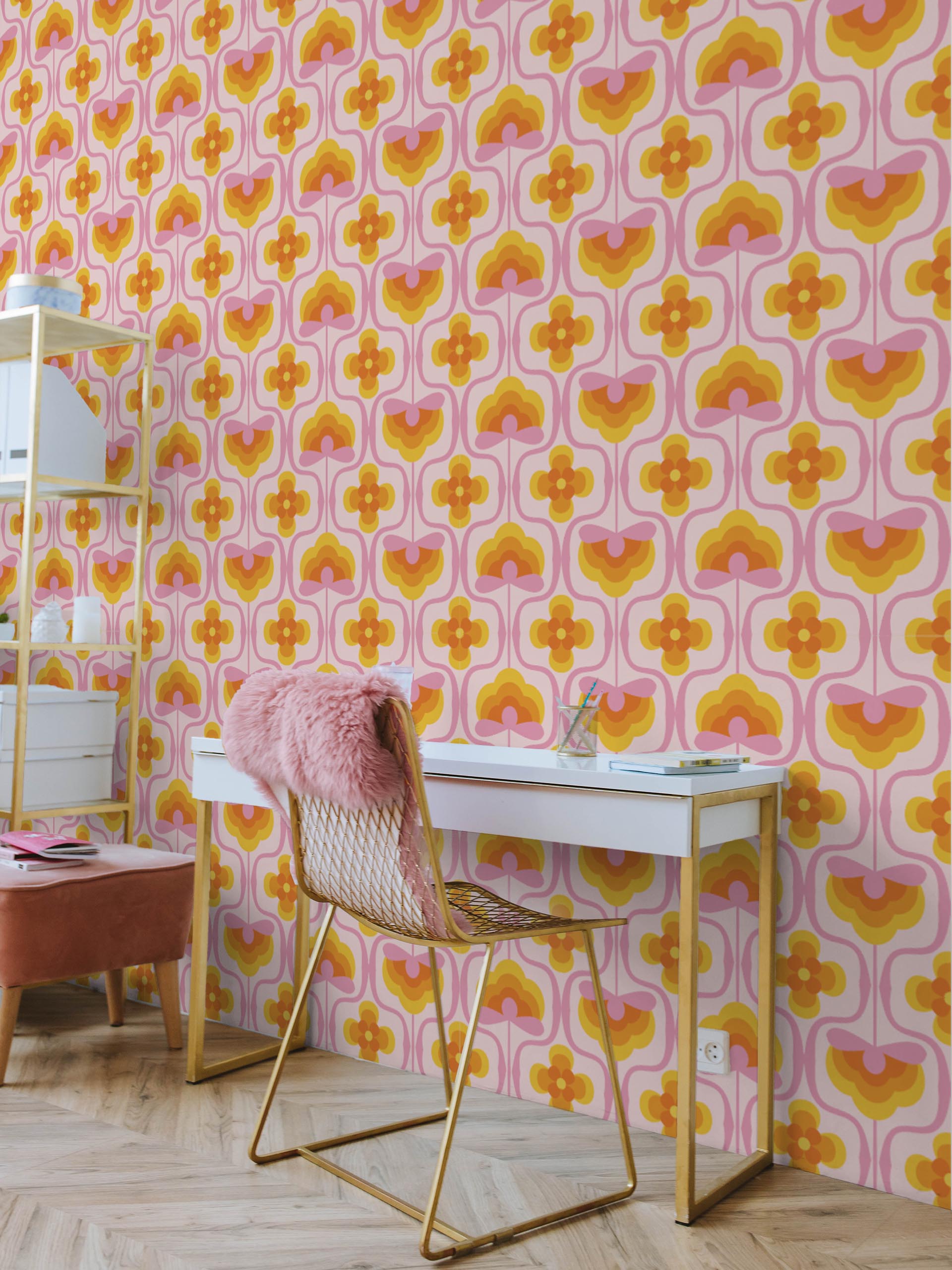Retro pink office wallpaper