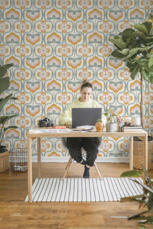 Papier peint rétro vert bureau