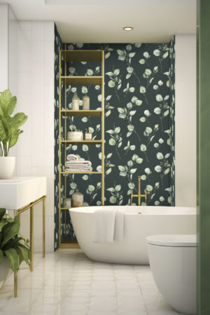 Eucalyptus green bathroom wallpaper