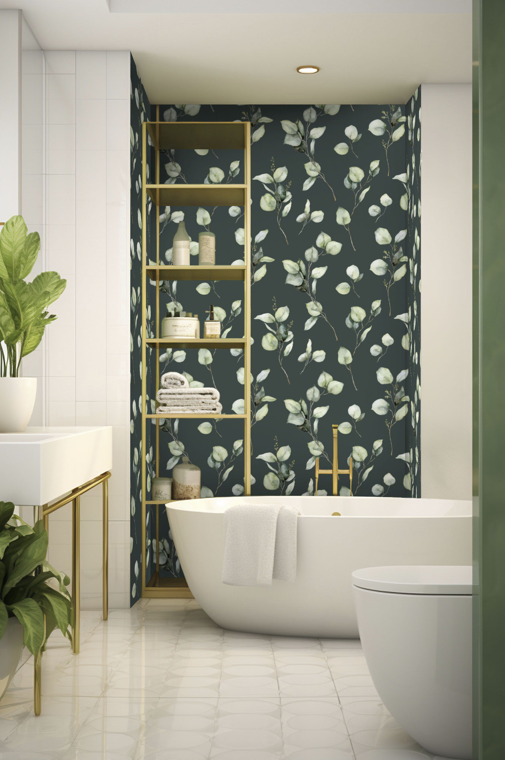 n569 bathroom green Eucalyptus green bathroom wallpaper
