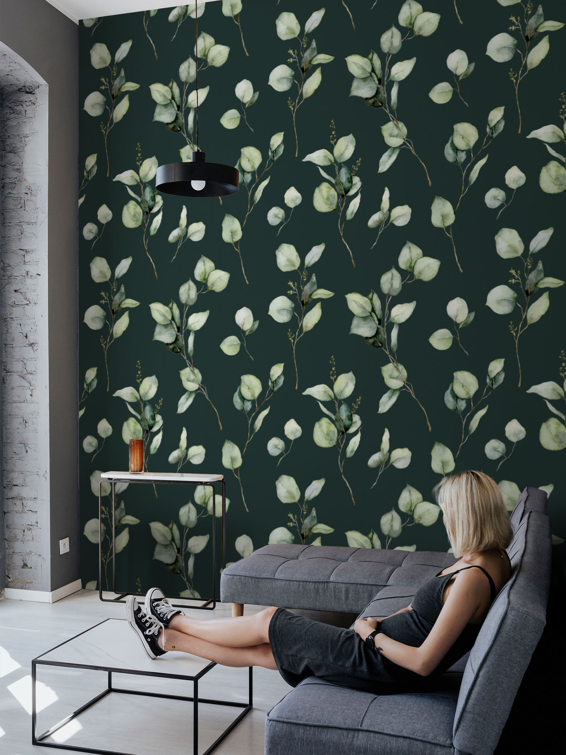 n569 salon green Eucalyptus green living room wallpaper