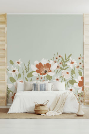 Blue flower garden wallpaper bedroom