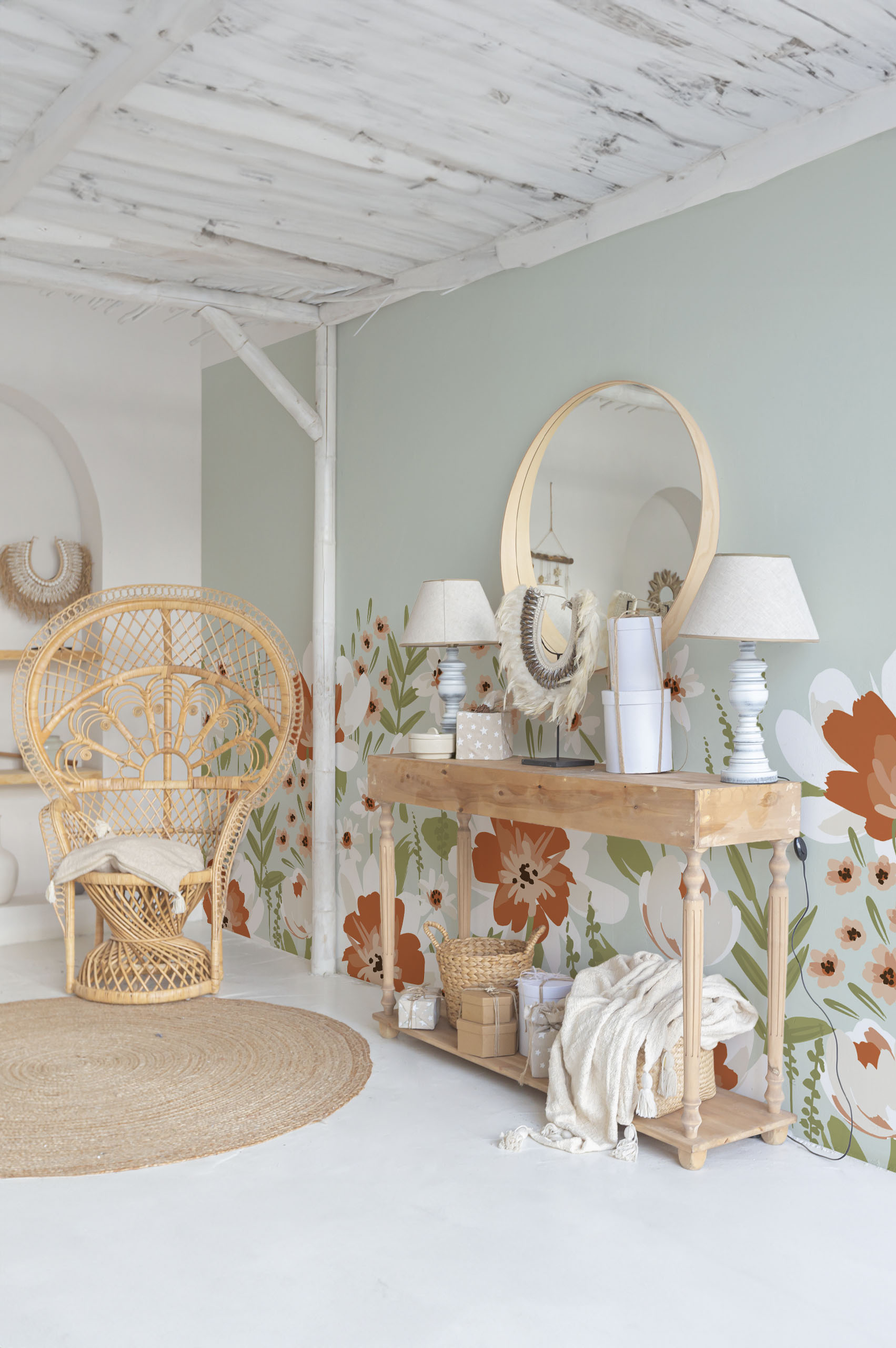 Papel pintado Jardín floral azul