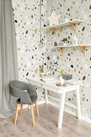 Papel pintado terrazo verde oficina