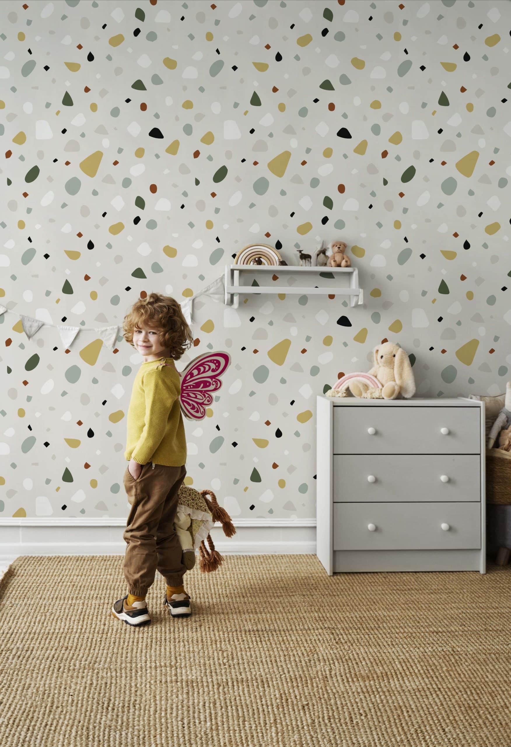 Green terrazzo tenderness wallpaper children's bedroom