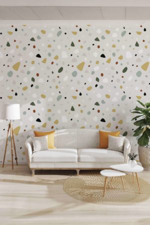 Living room green terrazzo wallpaper