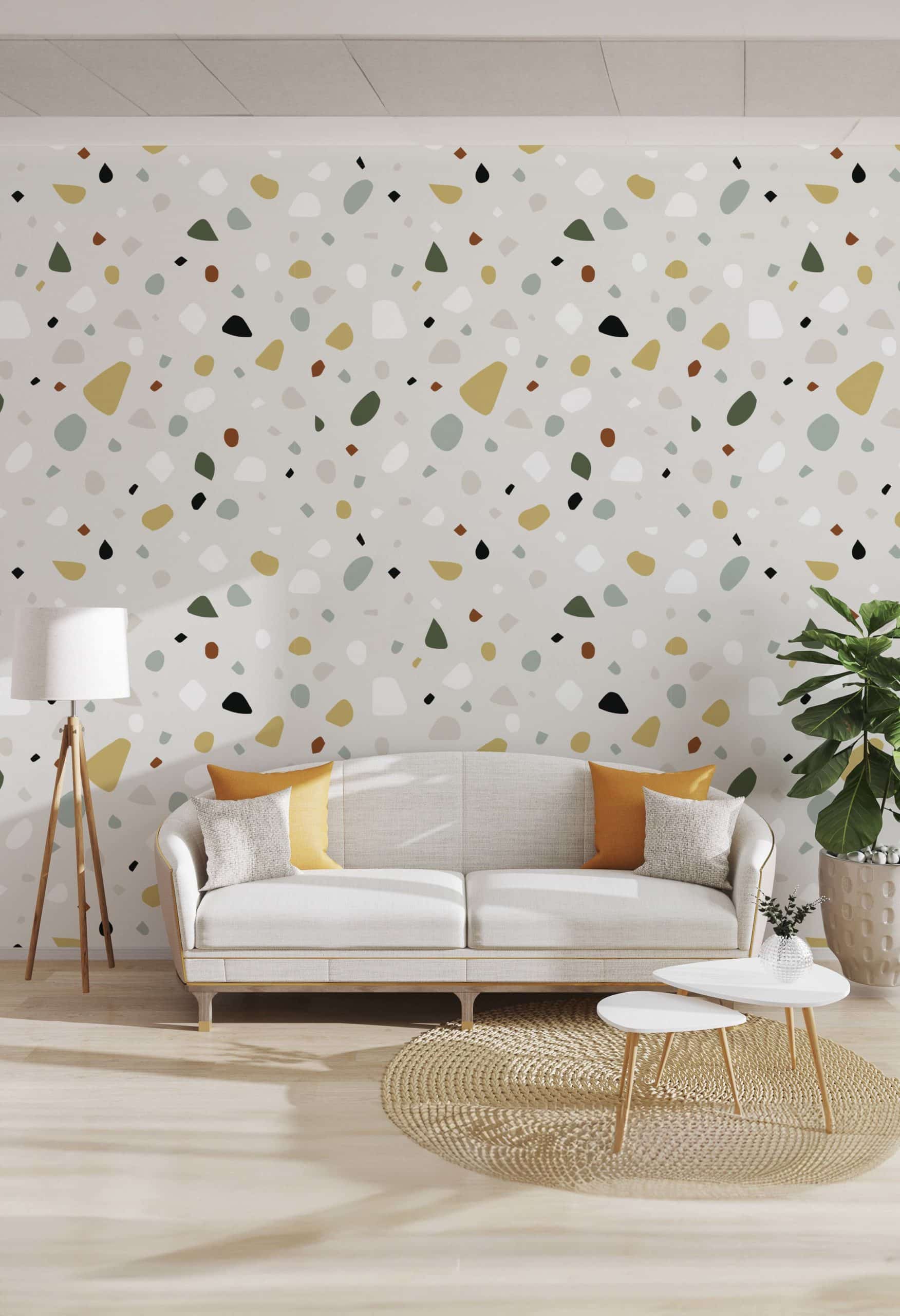 Living room green terrazzo wallpaper