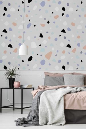 Papier peint terrazzo tendresse violet chambre