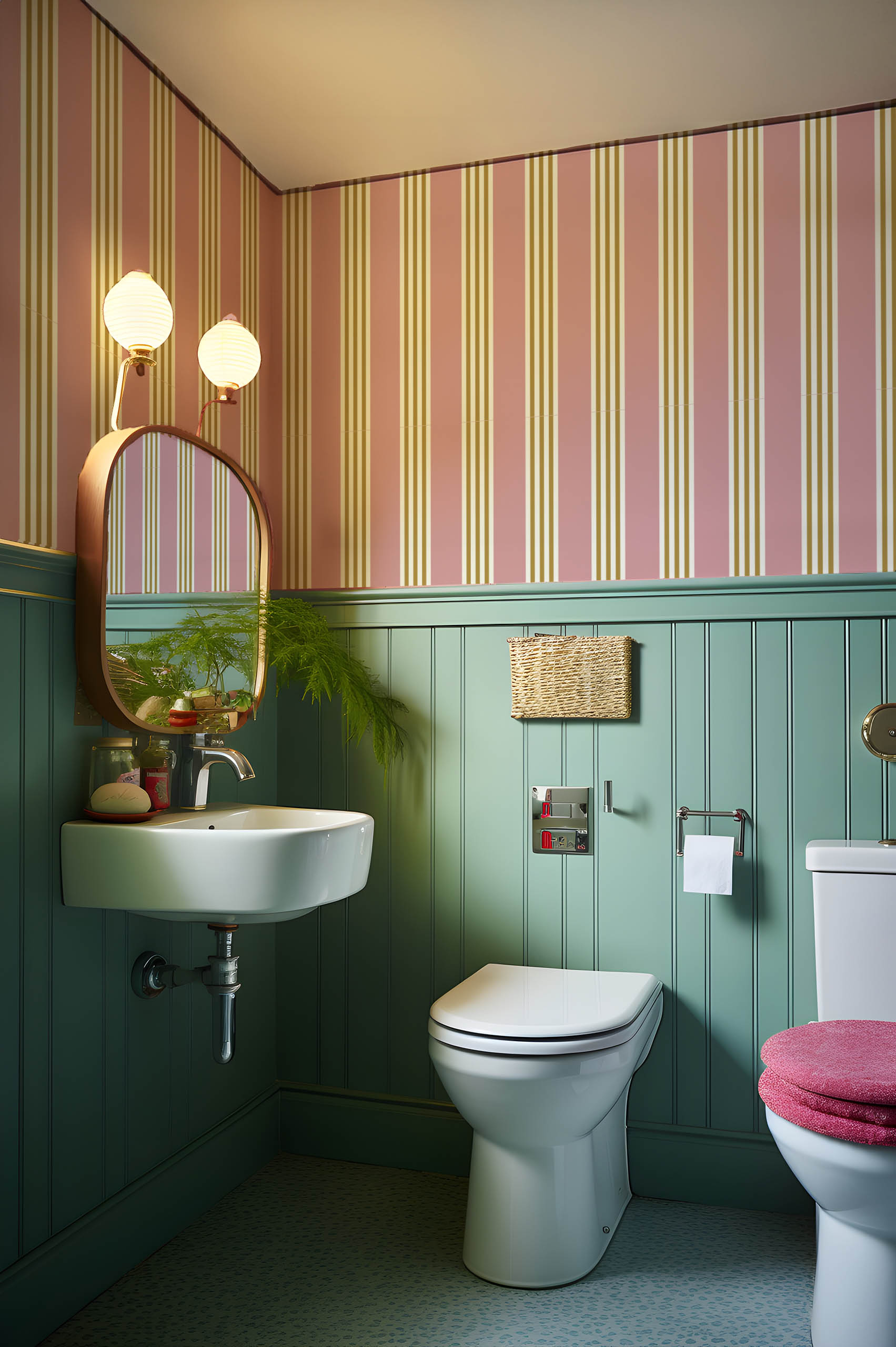 n555 rose salle de bain Papier peint rayure rose salle de bain