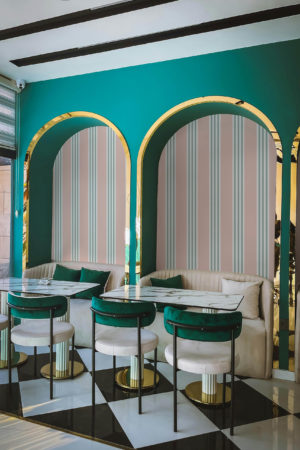 Papier peint rayure rose vert espaces publics