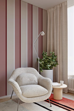 Papier peint rayé bicolore rose salon