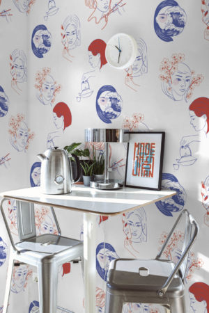 White colored face wallpaper kitchen