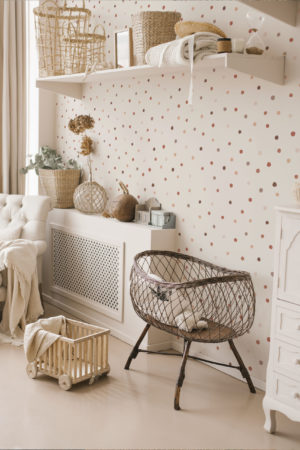 Beige polka dot wallpaper children's bedroom