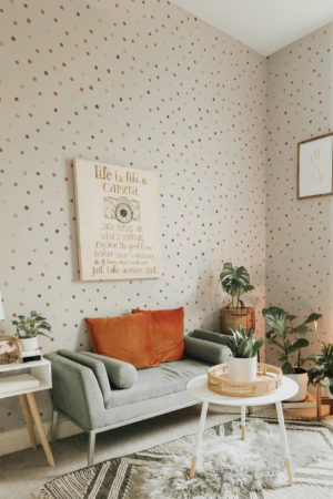 Beige polka dot wallpaper living room