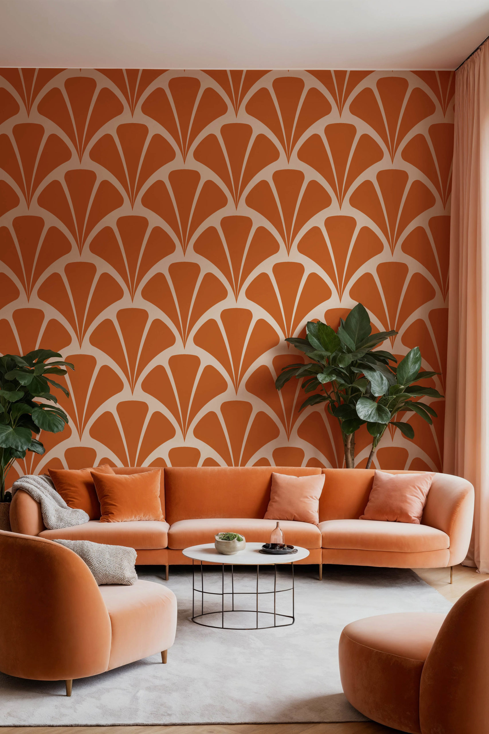 n570 orange salon Orange living room wallpaper