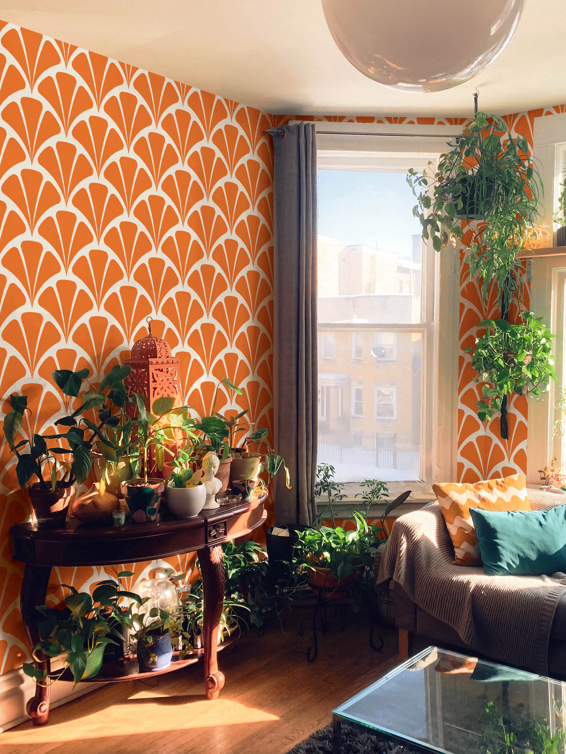 n570 orange salonn Orange living room wallpaper