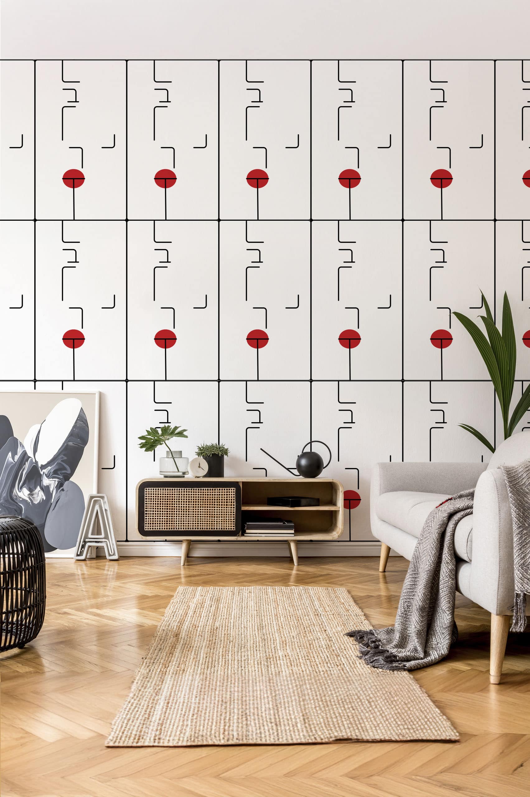 ABSTRACT BLACK living room Geometric Wallpaper Urban Living Room Maze