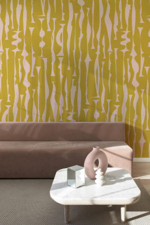 papier peint totems contemporains rose salon