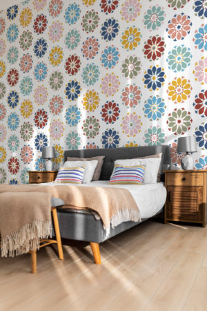 papier peint arabesque multicolore chambre