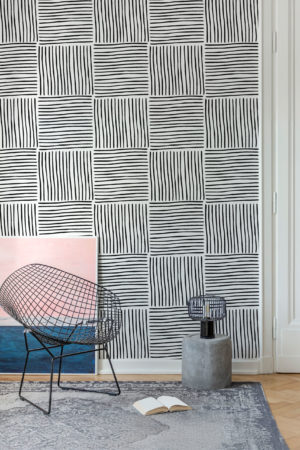 papier peint carré zen noir salon