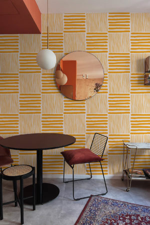 Subtle orange square wallpaper public spaces