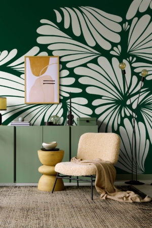 Living Room Green Petal Floral Wallpaper