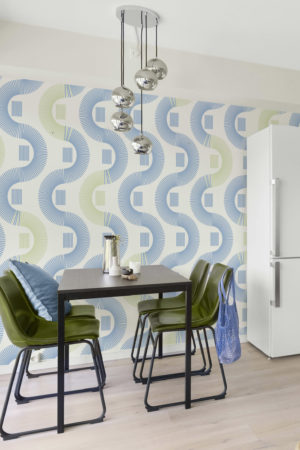 Papier peint vague illusion bleu cuisine